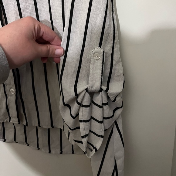 Black & White Striped High Low Top Button Down Collared Top with Back Cut Out - Picture 4 of 11